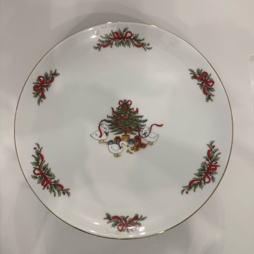 Vintage Festive Holiday, Christmas cake stand with Geese and Tree Design…